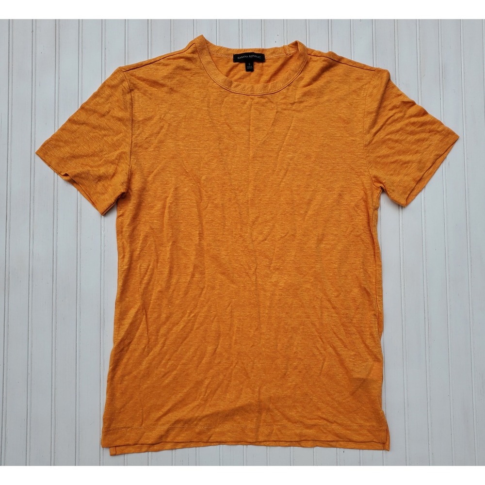 Banana Republic Womens Orange 100% Linen Crew Neck Short Sleeve T-Shirt Size S